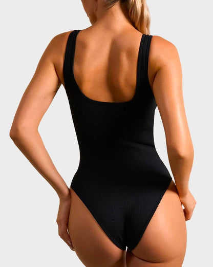 Wide Strap Backless Thong Bodysuit - Komfortfit Bra