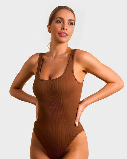 Wide Strap Backless Thong Bodysuit - Komfortfit Bra