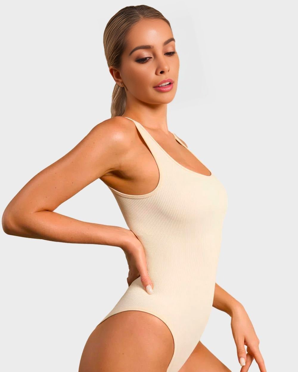 Wide Strap Backless Thong Bodysuit - Komfortfit Bra